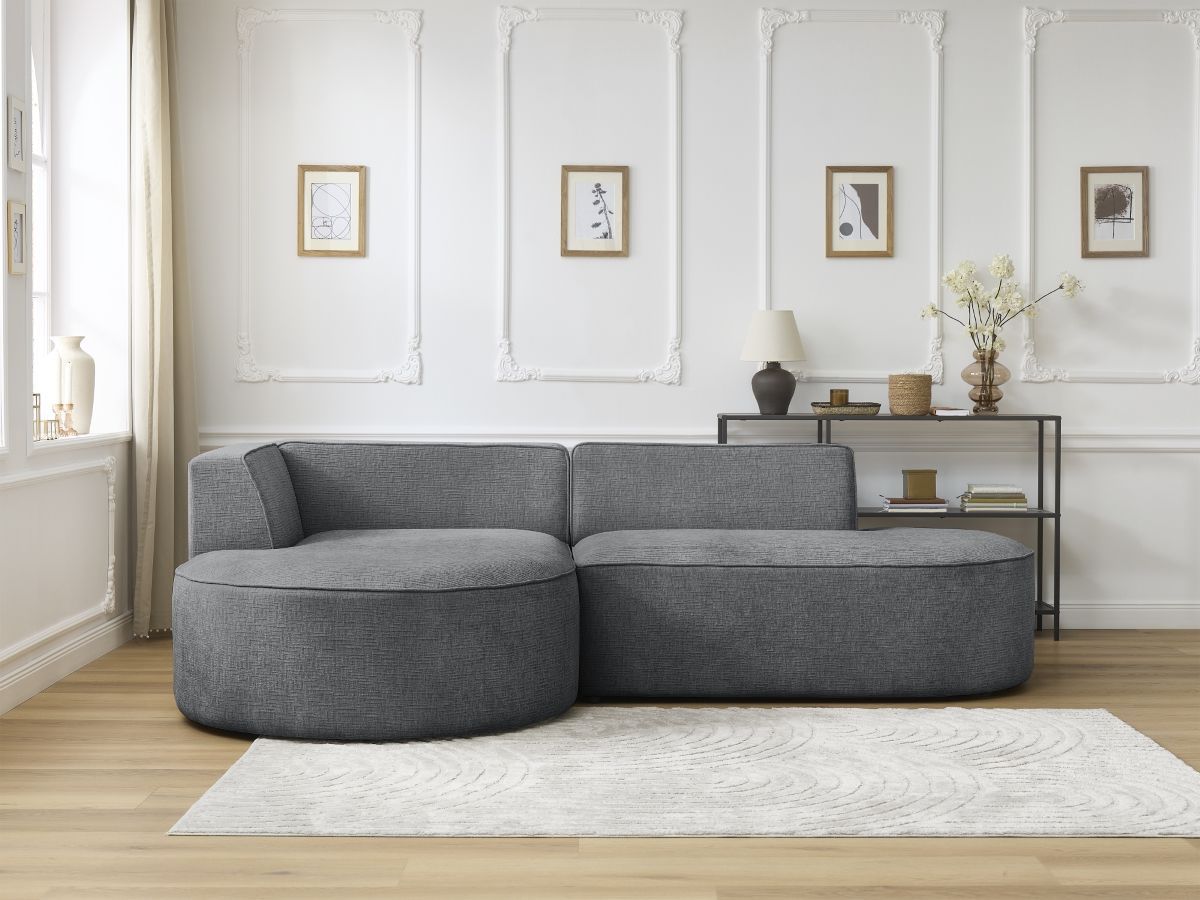 Bobochic Rousseau Ecksofa Strukturstoff Dunkelgrau Ecke links
