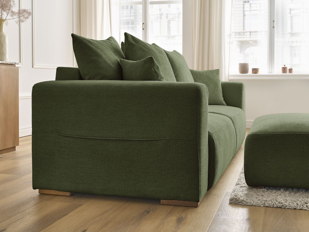 Bobochic Sidonie Schlafsofa 4-Sitzer mit Bettkasten und Pouf Melange-Stoff Grün