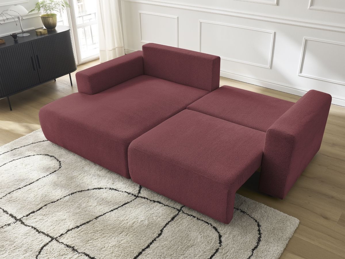 Bobochic Atilla Ecksofa mit Schlaffunktion und Bettkasten Melange-Stoff Rot Ecke links