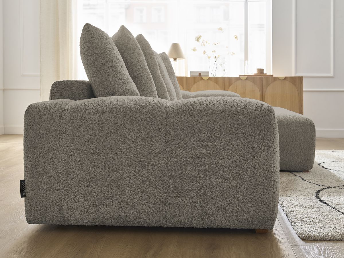 Bobochic Anakin Ecksofa, 6 Kissen Bouclé-Stoff Taupe
