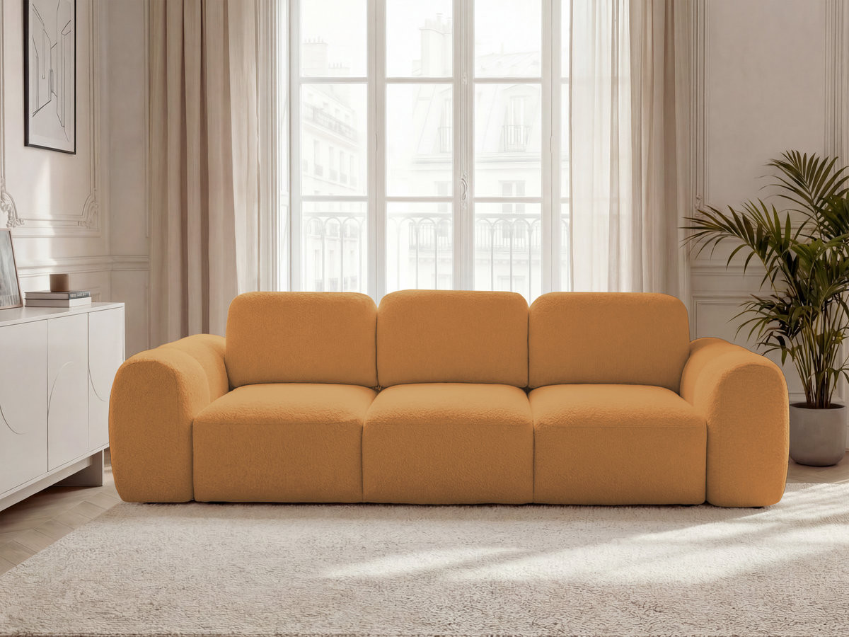 Bobochic Montaigne Schlafsofa 3-Sitzer mit Bettkasten Bouclé-Stoff Gelb
