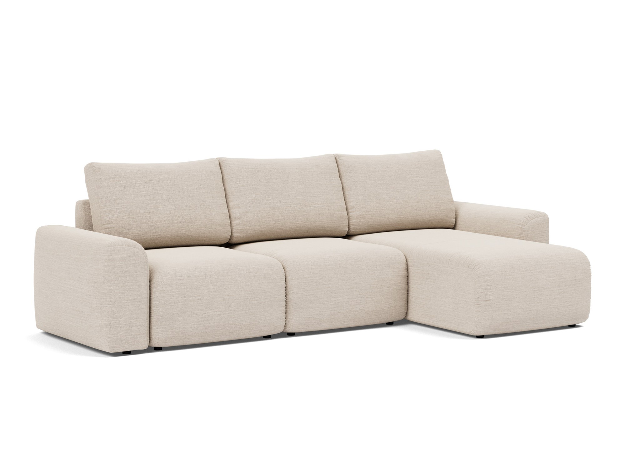 Schlafsofa Norum mit Chaiselongue und Chunky-Armlehnen Webstoff Blida 612-Sand-Grey