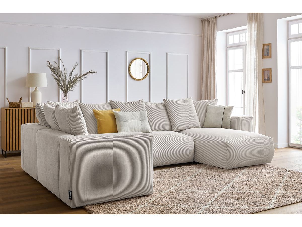 Bobochic Voltaire Wohnlandschaft 356 × 214 cm Cordsamt Beige Ecke rechts