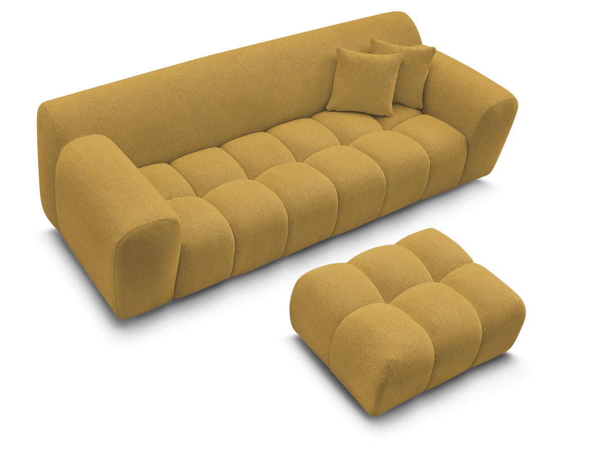 Bobochic Melisse Sofa 3-Sitzer mit Pouf Melange-Stoff Gelb
