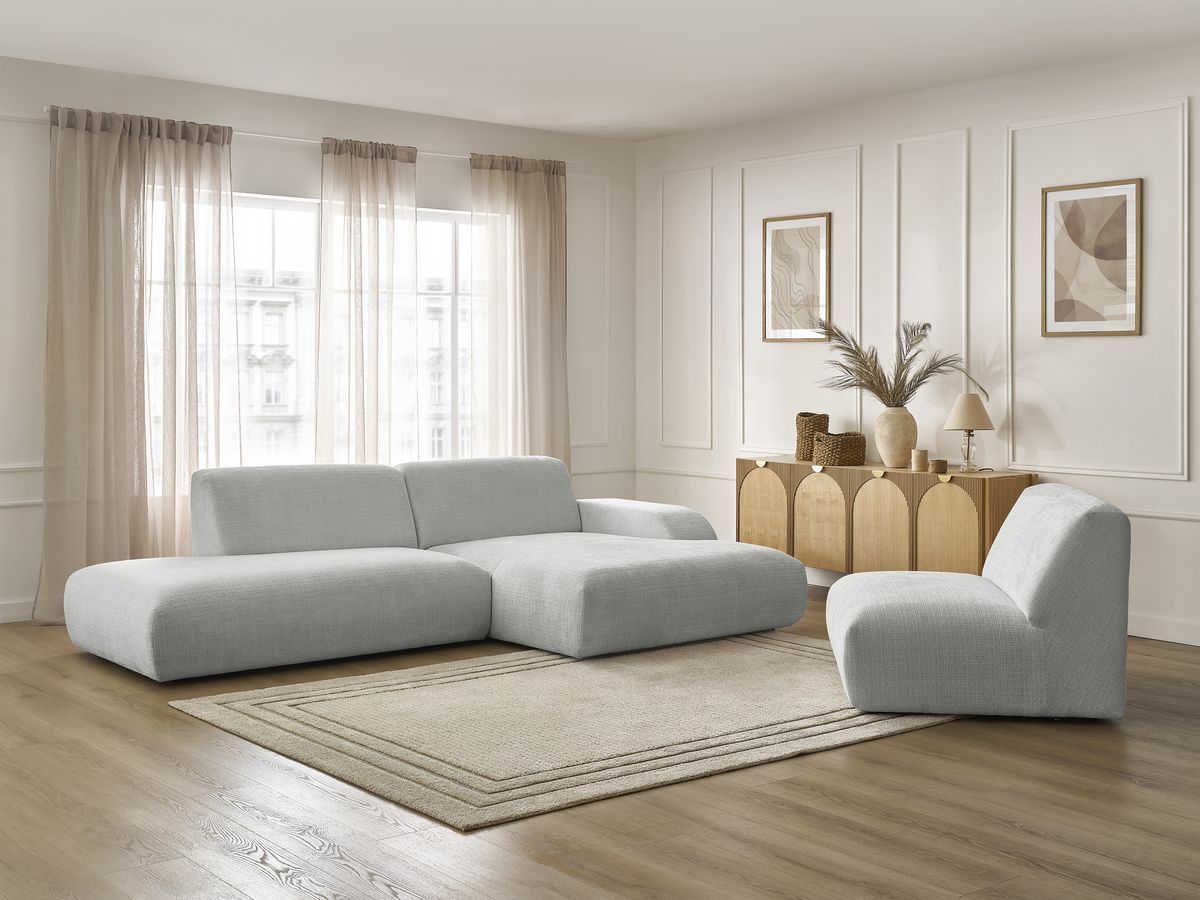 Bobochic Sirius Ecksofa 405 × 170 cm Strukturstoff Hellgrau Ecke rechts