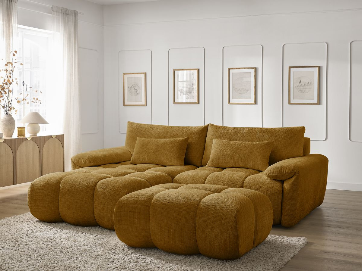 Bobochic Ivane Ecksofa mit Pouf Strukturstoff Gelb Ecke links