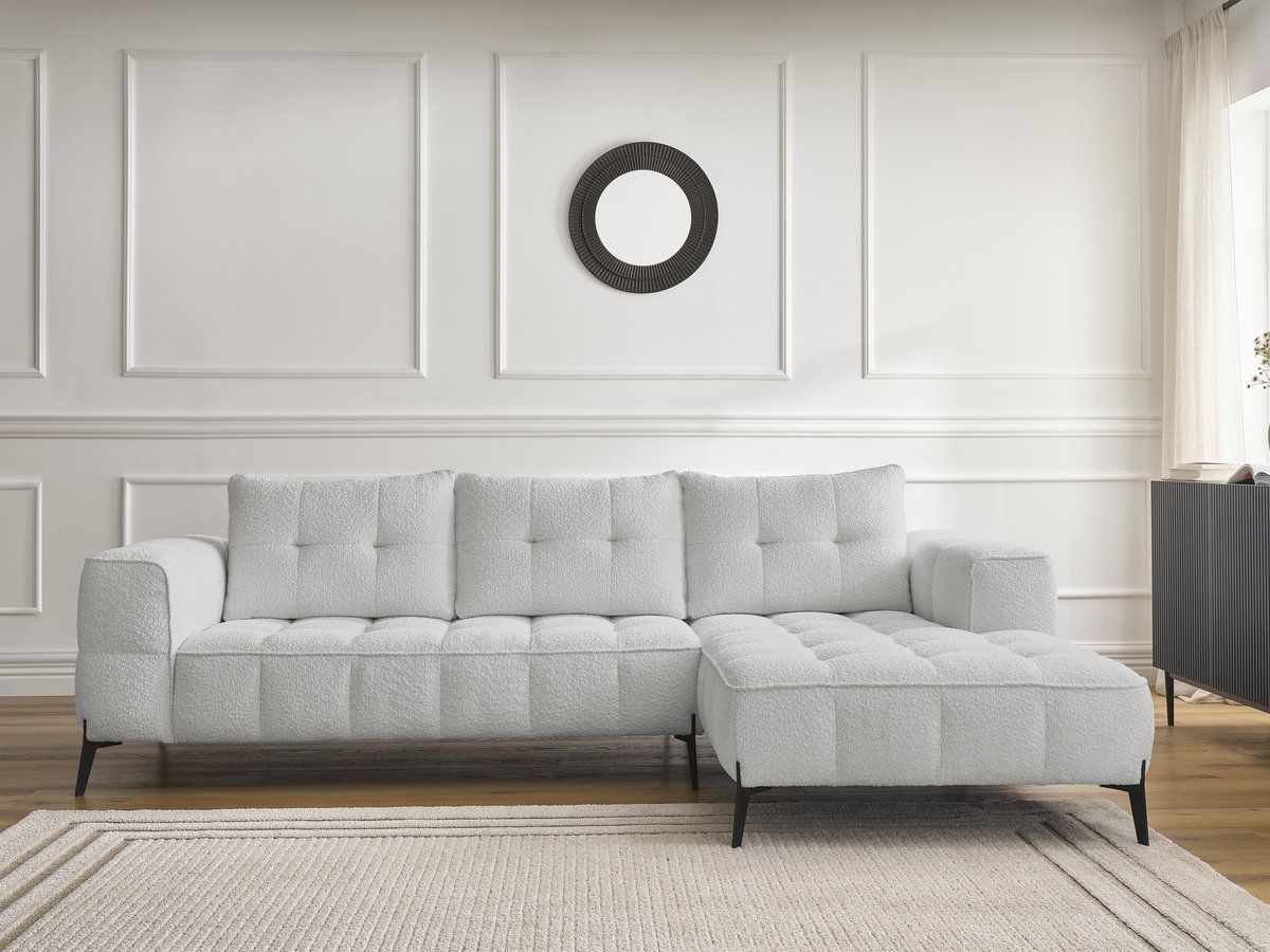 Bobochic Anis Ecksofa Bouclé-Stoff Hellgrau Ecke rechts