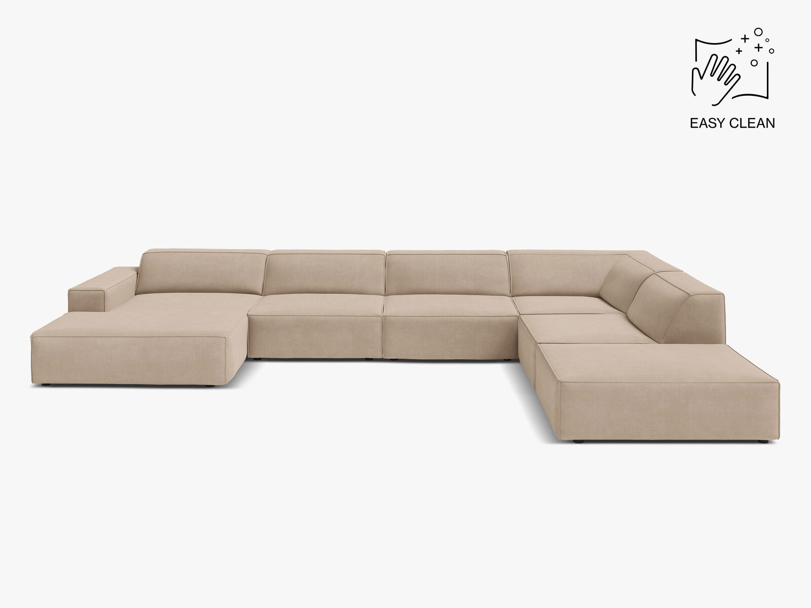Micadoni Panorama-Ecksofa Jodie 7-Sitzer Samt Venus Beige Rechts