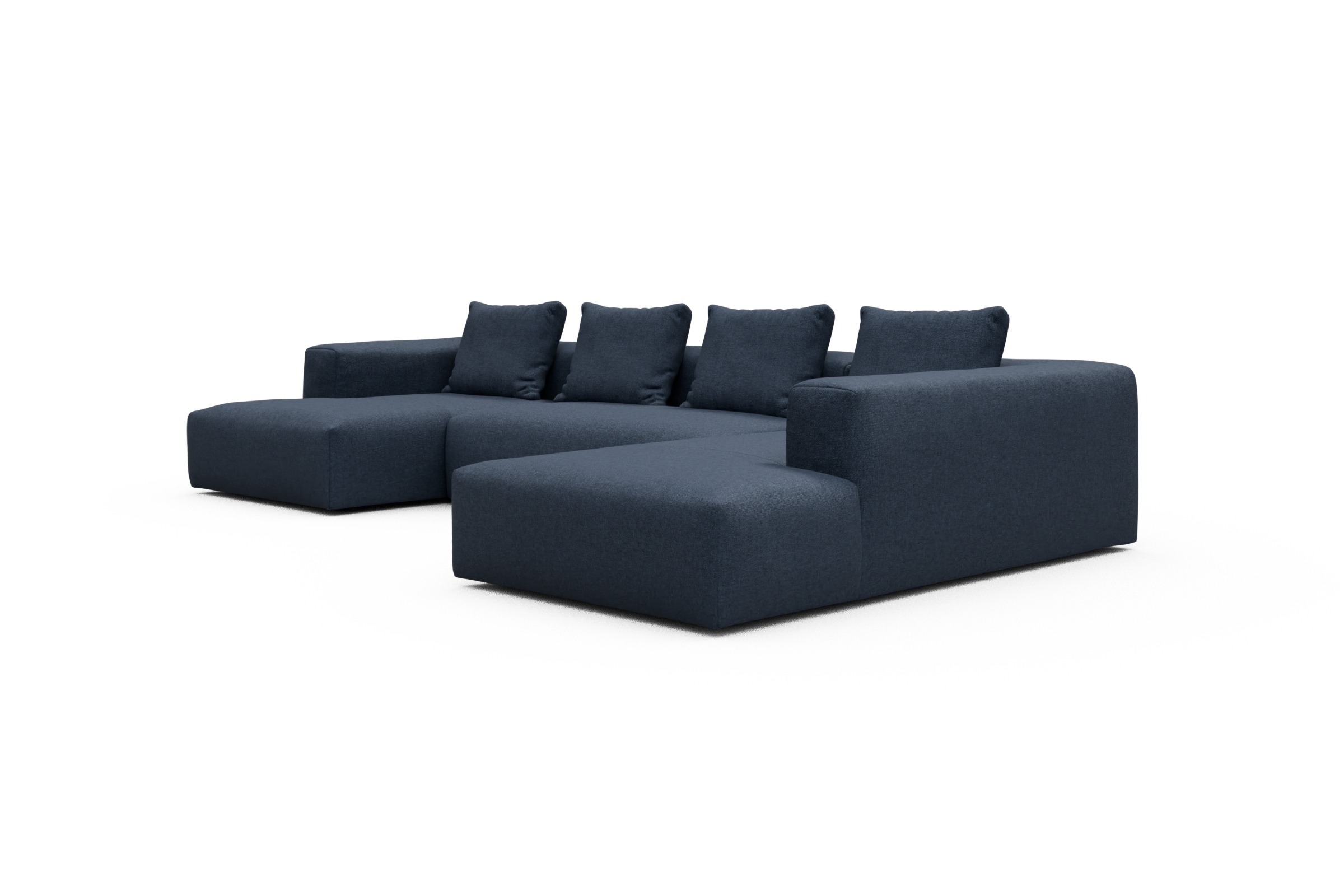 Wohnlandschaft Fred Relax-Ecke rechts mit 2-Sitzer und Chaiselongue links Strukturierter Stoff Sama 339-Deep-Blue