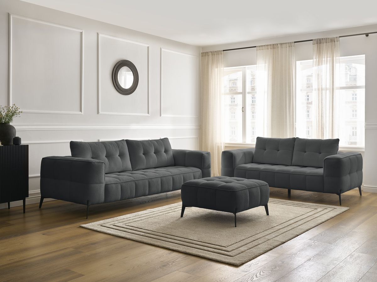 Bobochic Anis Sofa-Set 3- und 2-Sitzer mit Pouf Strukturstoff Dunkelgrau