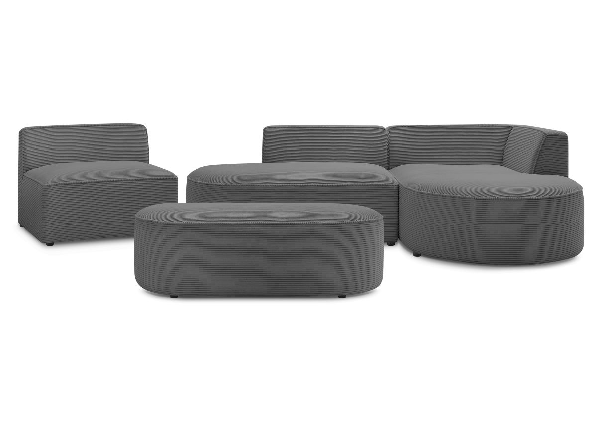 Bobochic Rousseau Ecksofa mit Sofamodul und Pouf Cordsamt Dunkelgrau Ecke rechts