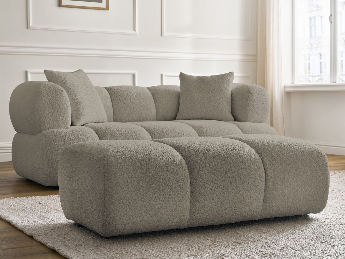 Bobochic Pamira Sofa 2-Sitzer mit Pouf Bouclé-Stoff Taupe