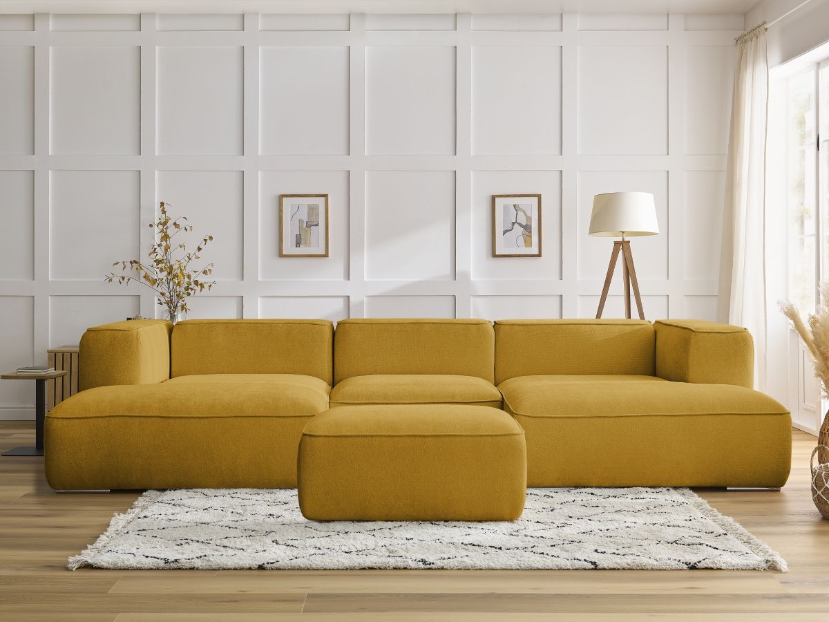 Bobochic Zephyr Wohnlandschaft mit Pouf Strukturstoff Gelb