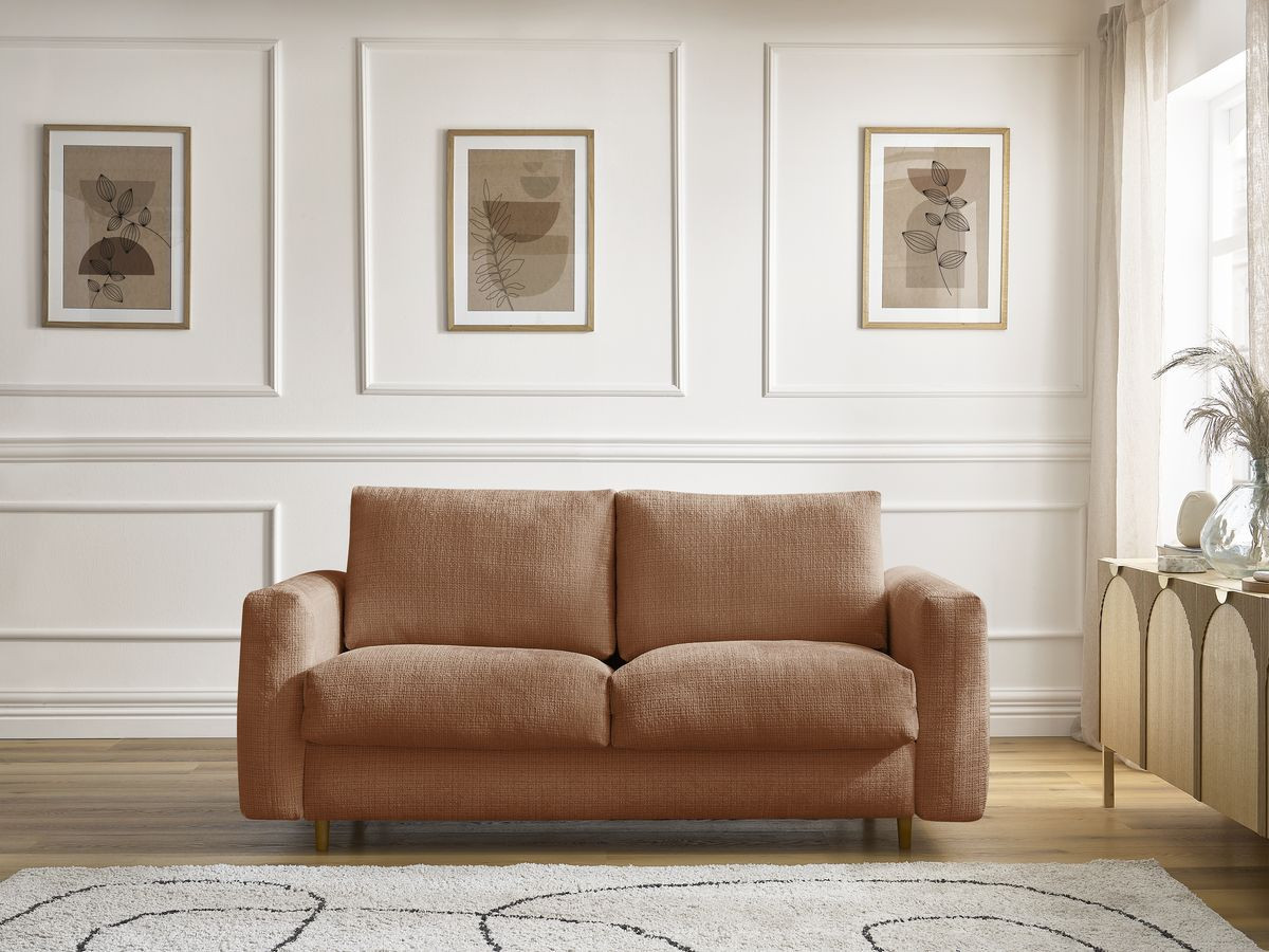 Bobochic Cocoone Schlafsofa 3-Sitzer Strukturstoff Orange, Liegefläche 140 × 200 cm