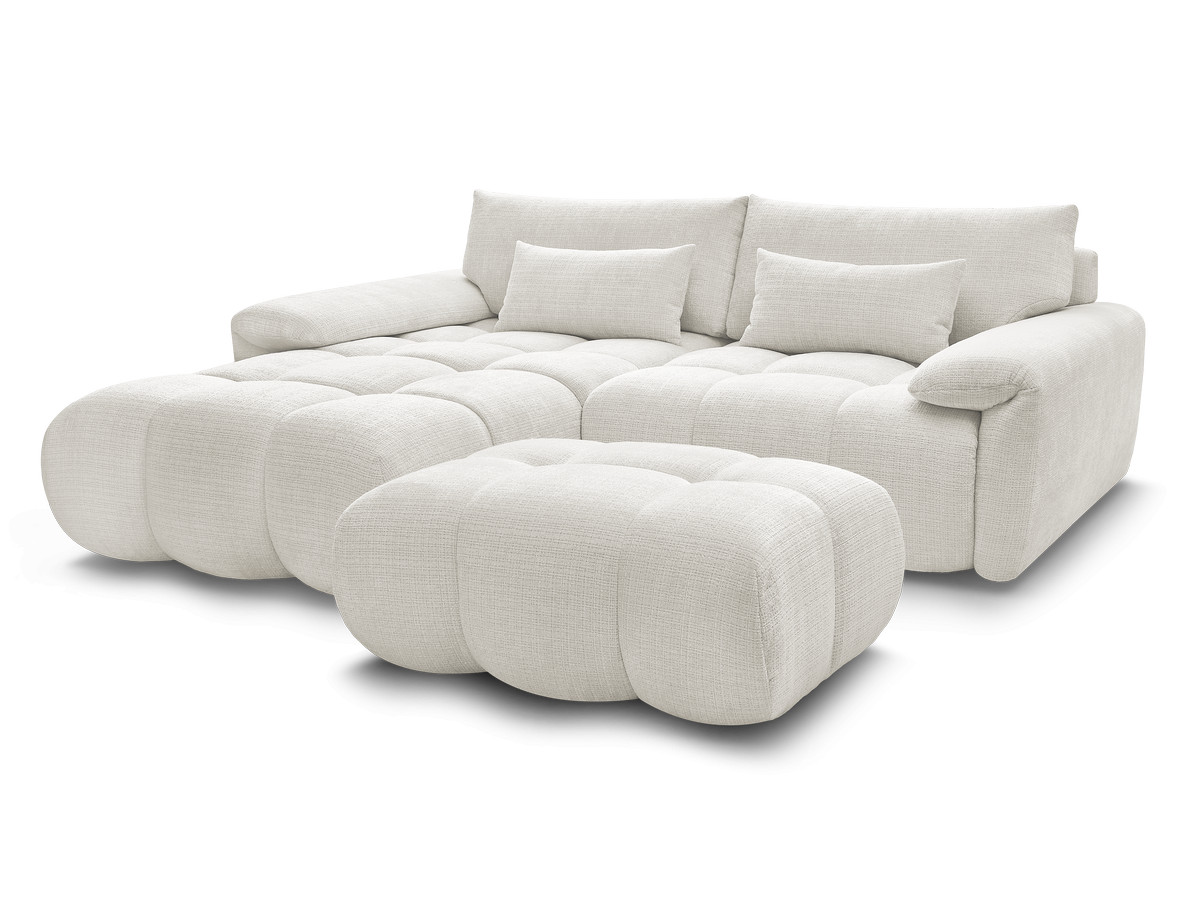 Bobochic Ivane Ecksofa mit Pouf Strukturstoff Weiß Ecke links