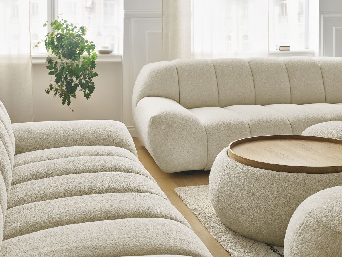Bobochic Hayden Sofa 7-Sitzer mit Pouf Bouclé-Stoff Beige