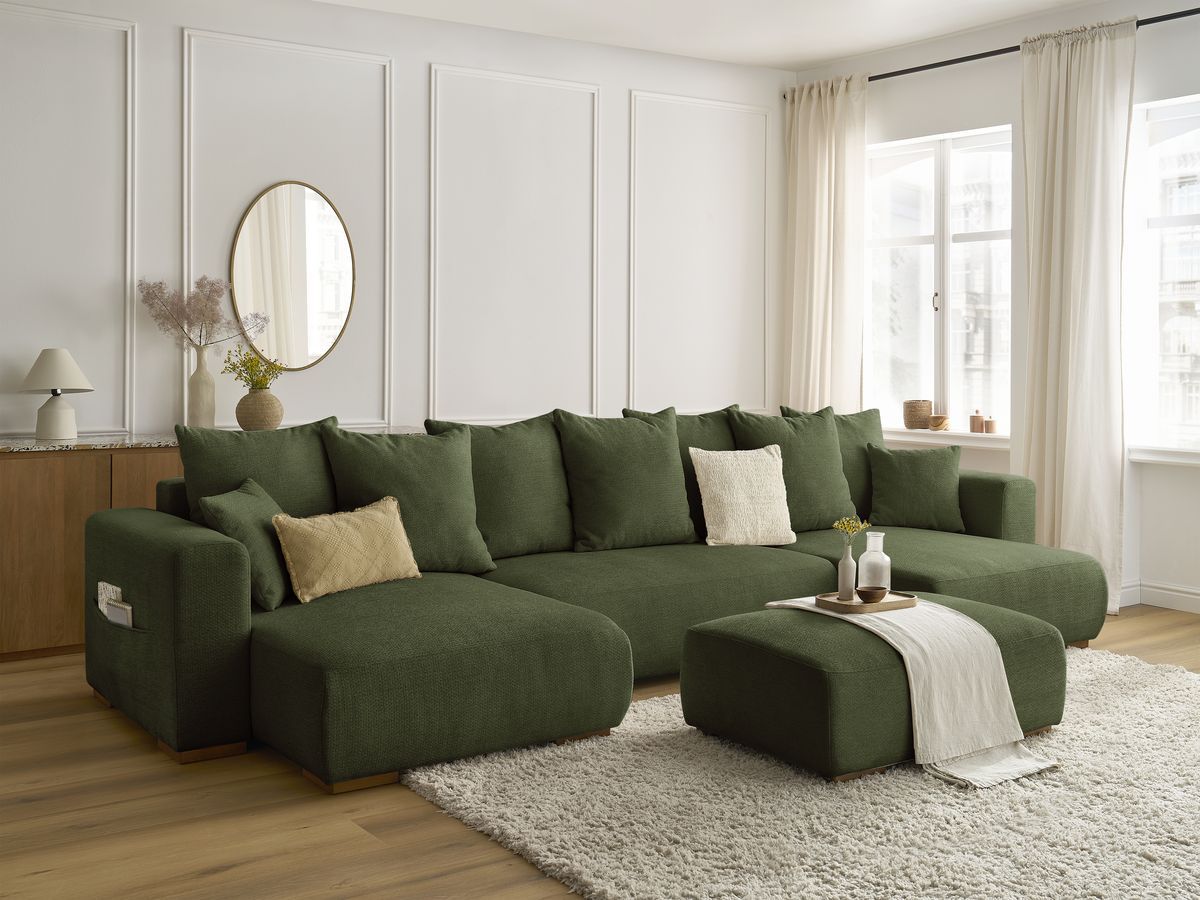 Bobochic Sidonie Wohnlandschaft mit Pouf Melange-Stoff Grün