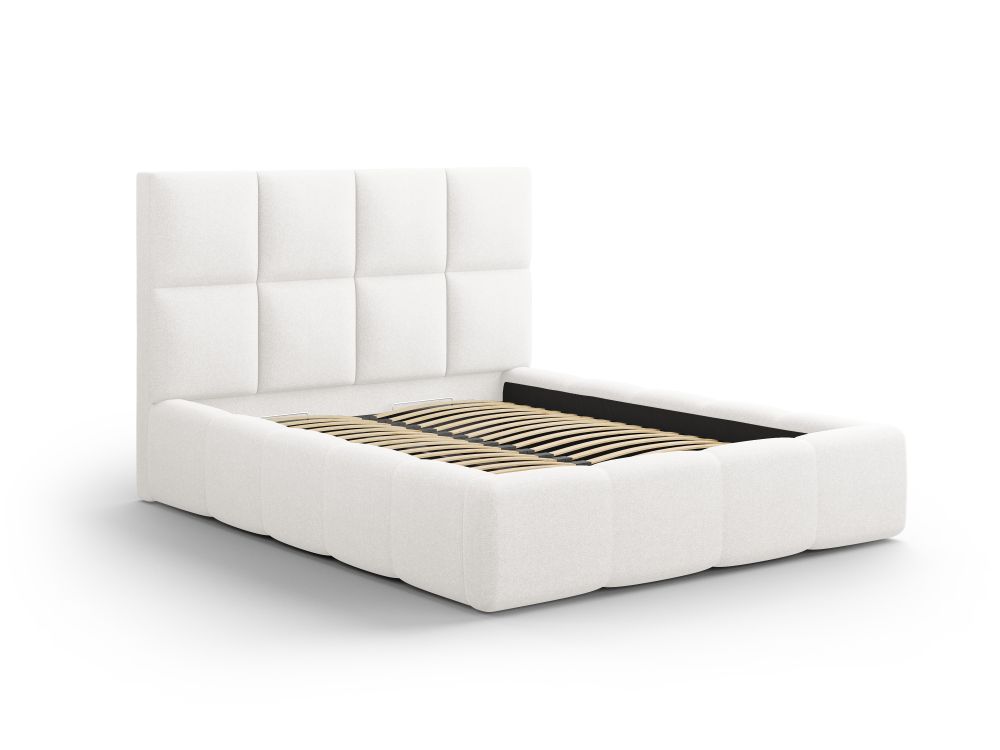 Cosmopolitan Design Stauraumbett mit Kopfteil Livigno 200x200 Strukturierter Stoff Solid Weiß