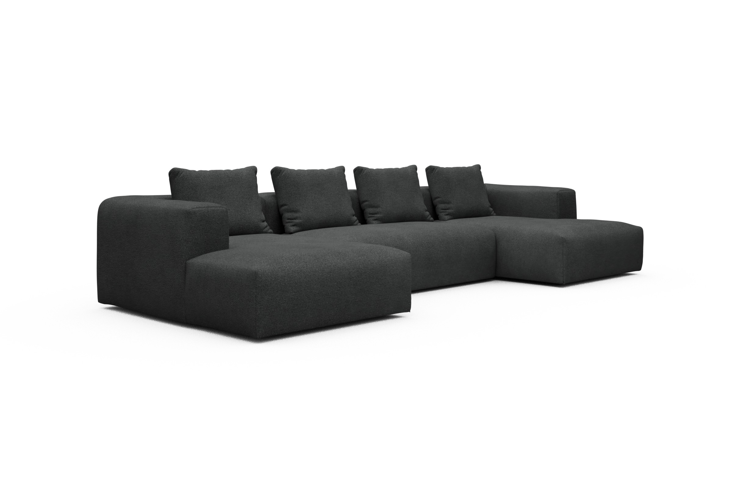 Wohnlandschaft Fred mit 2-Sitzer und Chaiselongue beidseitig Boucle-Charcoal