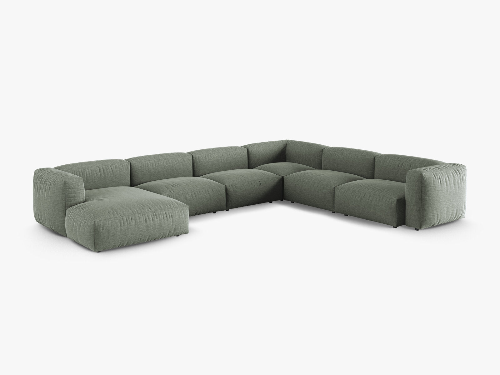 Micadoni modulares Ecksofa XL Martina 6-Sitzer 90cm Sitztiefe Rechts Strukturierter Stoff Boston Moßgrün