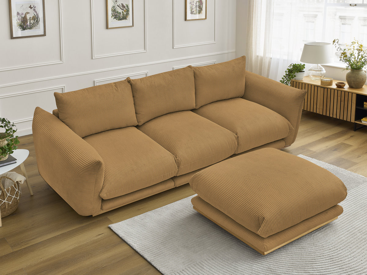 Bobochic Ernest Sofa 3-Sitzer mit Pouf 266 × 106 cm Cordsamt Gelb