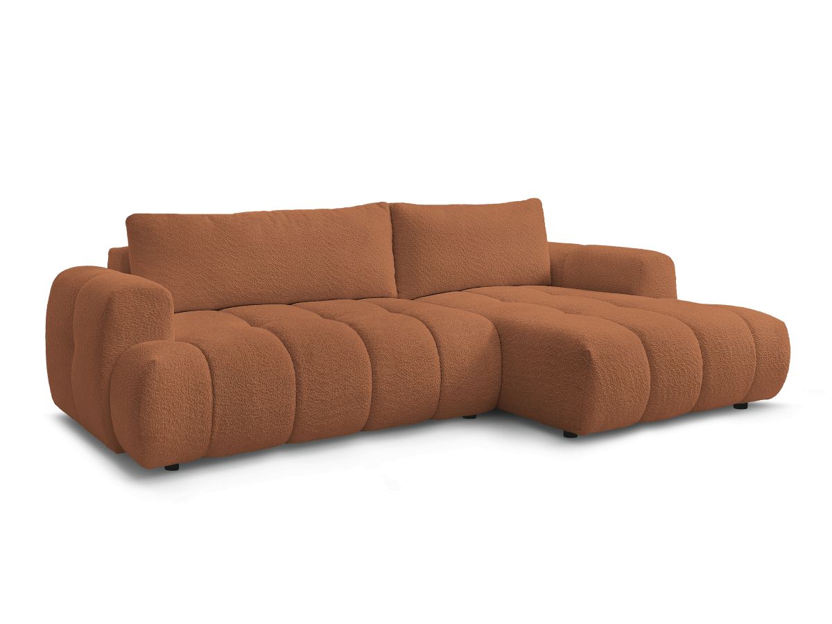 Bobochic Fuji Ecksofa mit Schlaffunktion und Bettkasten 292 × 160 cm Bouclé-Stoff Orange Ecke rechts