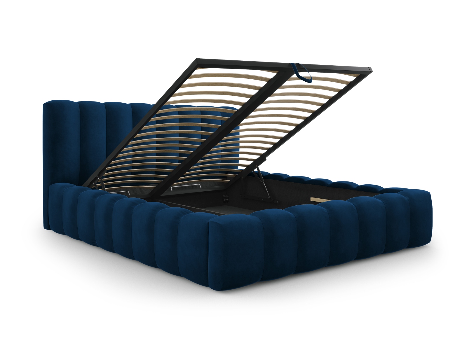 Cosmopolitan Design Stauraumbett mit Kopfteil Palma 200x200 Samt Bluvel Königsblau