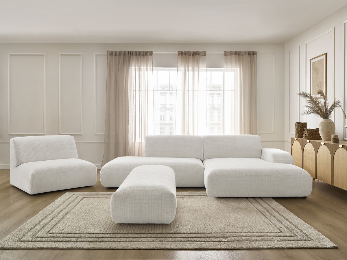 Bobochic Sirius Ecksofa mit Pouf 405 × 170 cm Strukturstoff Weiß Ecke rechts