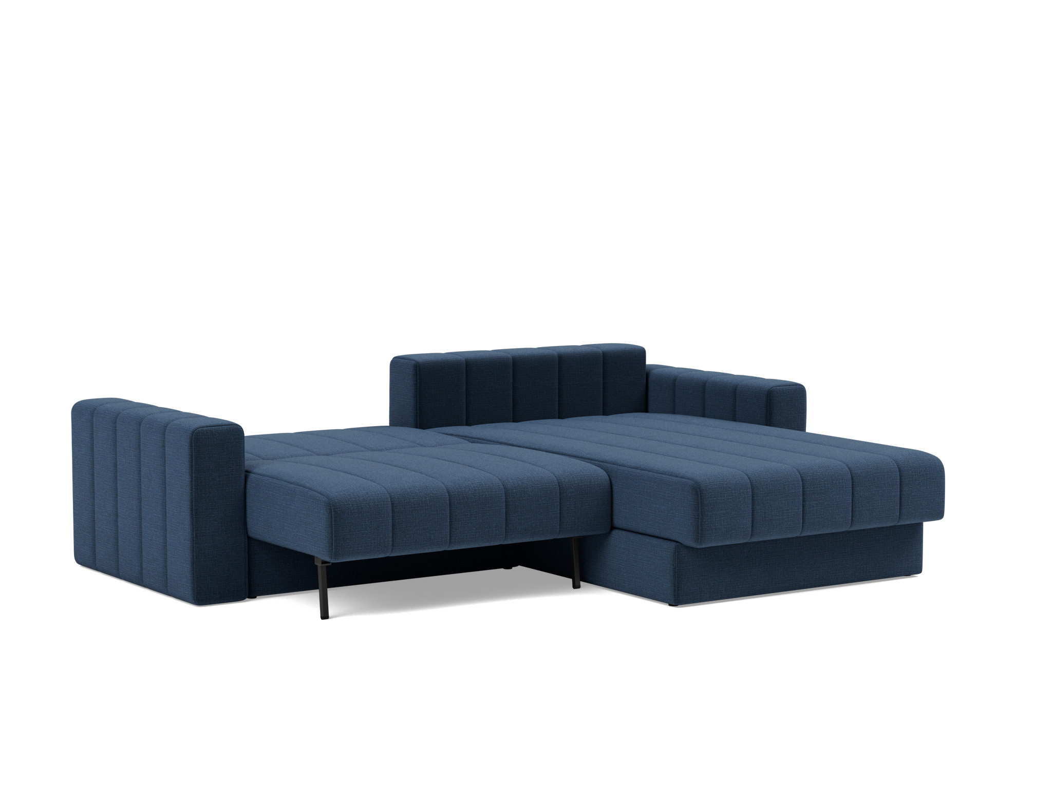 Schlafsofa Akello mit Chaiselongue und Armlehnen Chenille Esina 414-Indigo-Blue