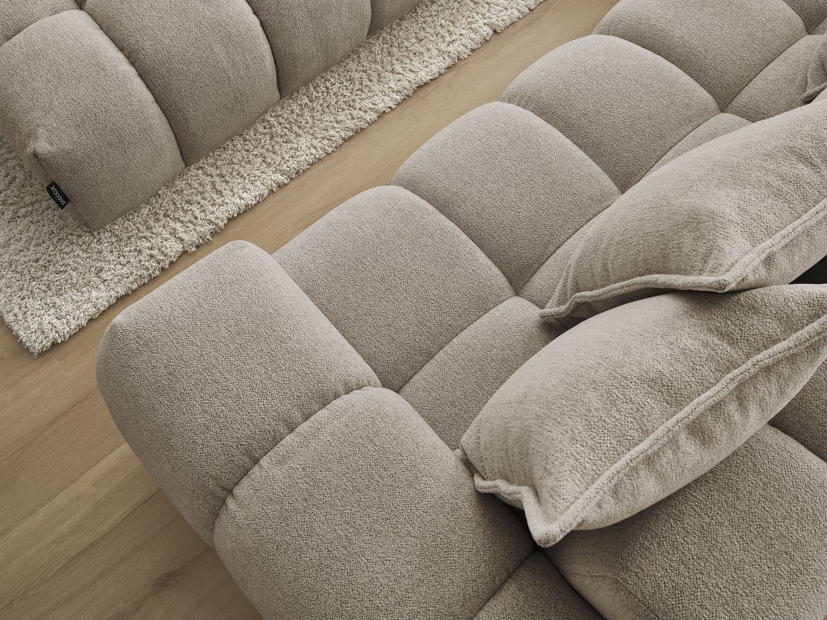 Bobochic Everest Ecksofa mit Schlaffunktion und Pouf, 10 Kissen Melange-Stoff Taupe Ecke links