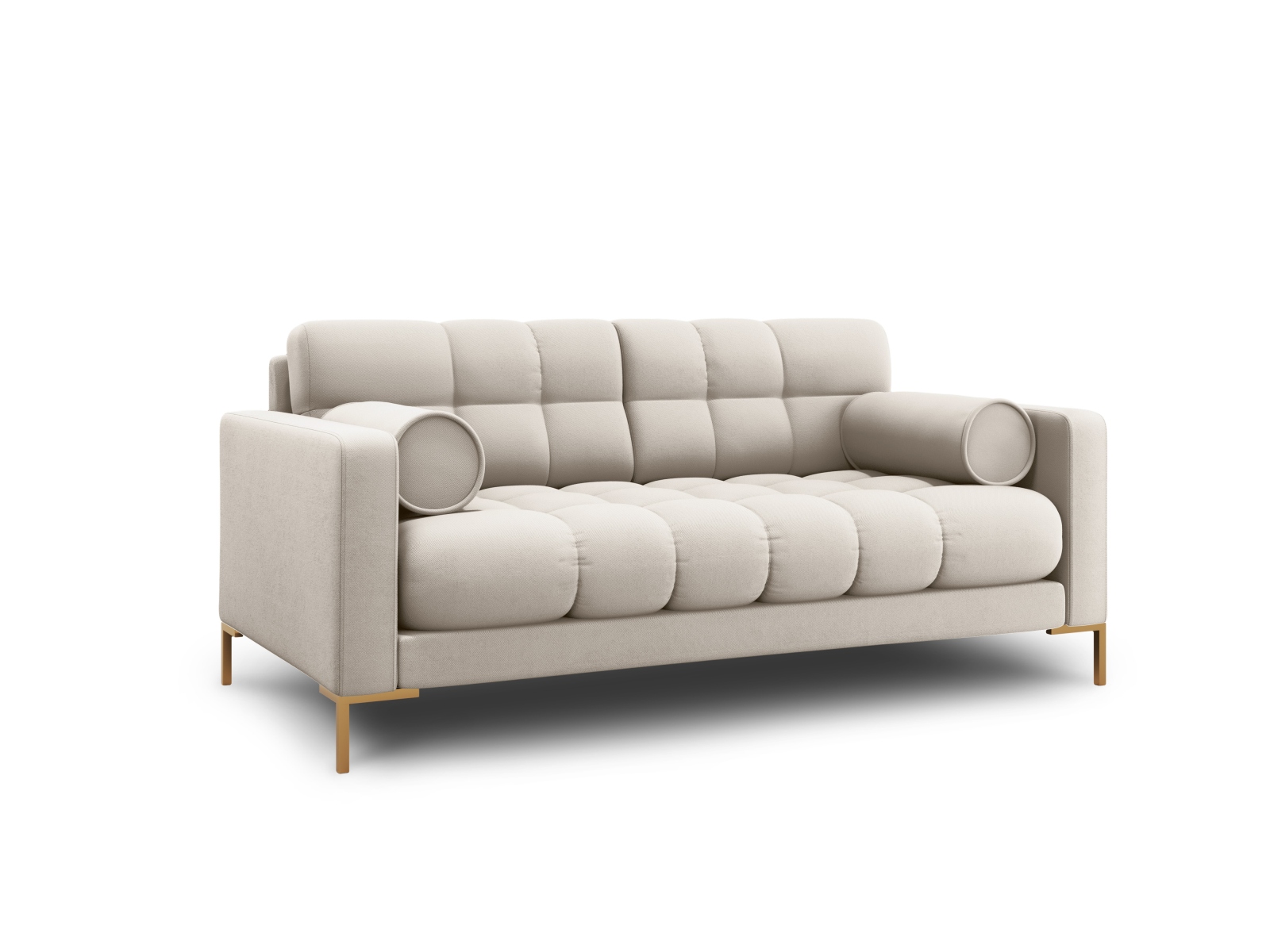 Cosmopolitan Design Sofa Bali 2-Sitzer Strukturierter Stoff Neve Beige Beine Gold