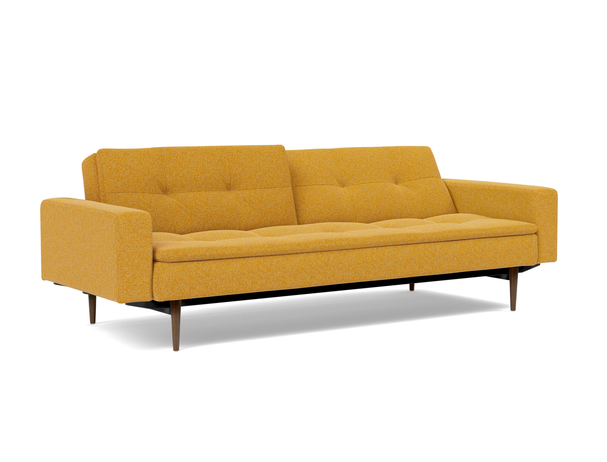 Schlafsofa Dublexo mit Armlehnen Boucle Skandi 536-Ochre Beine Styletto Eiche dunkel