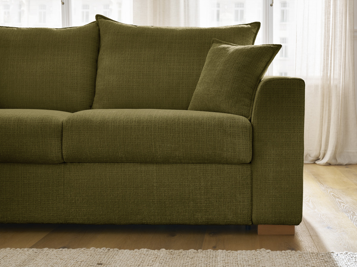 Bobochic Augustin Ecksofa mit Schlaffunktion und Bettkasten Strukturstoff Grün, Liegefläche 140 × 200 cm