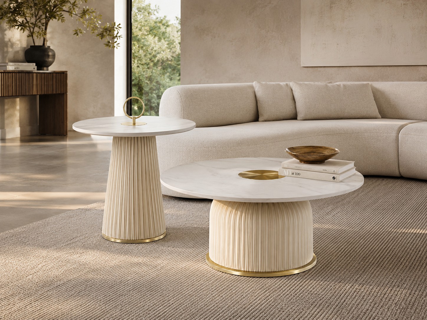 Livin Hill Set Modig: Couchtisch 80 cm + Couchtisch Ecru-Weiß, Platte Weiß