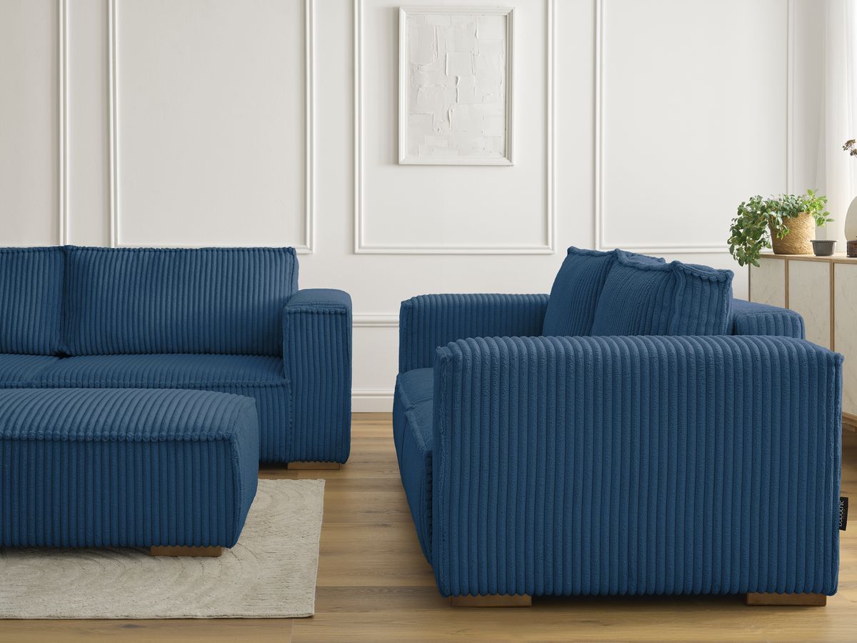 Bobochic Chelsea Sofa 6-Sitzer mit Pouf Breitcord weich Dunkelblau