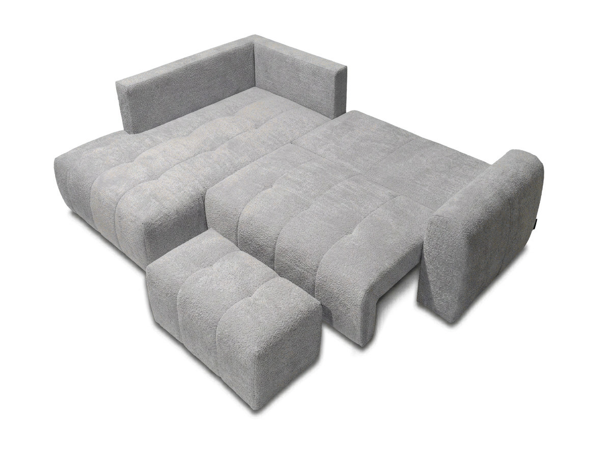 Bobochic Roxelane Ecksofa mit Schlaffunktion und Bettkasten und Pouf Bouclé-Stoff Hellgrau Ecke links