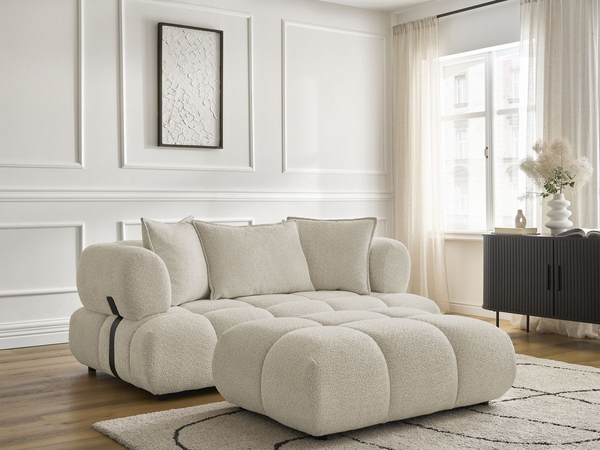 Bobochic Alya Sofa 2-Sitzer mit Pouf Bouclé-Stoff Beige