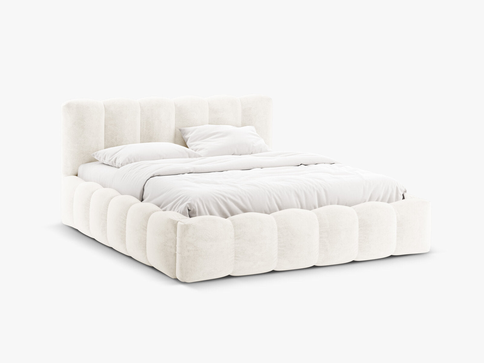 Micadoni Stauraumbett mit Kopfteil Lupine Chenille Loris Helles Beige