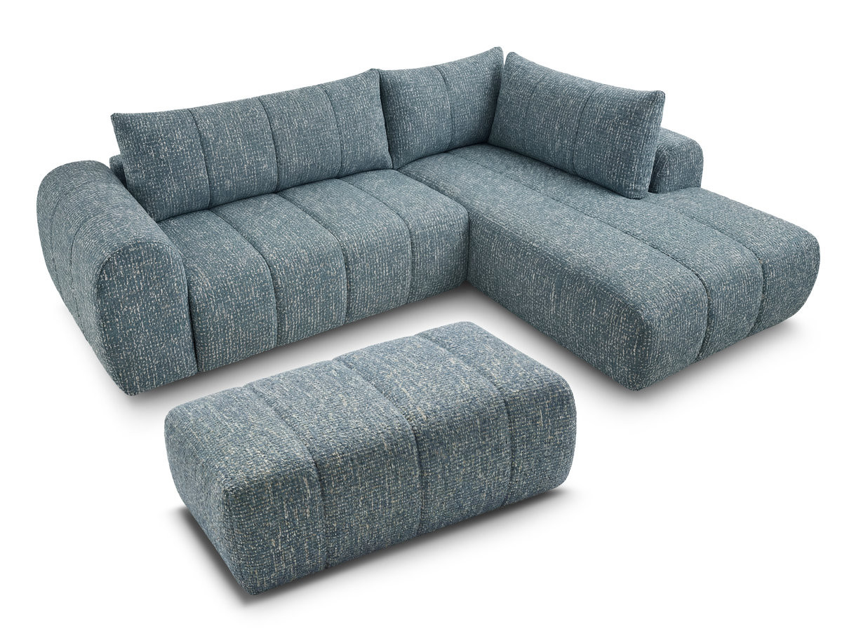 Bobochic Nesty Ecksofa in L-Form, 256 cm, mit Pouf Melange-Stoff Blau Ecke rechts