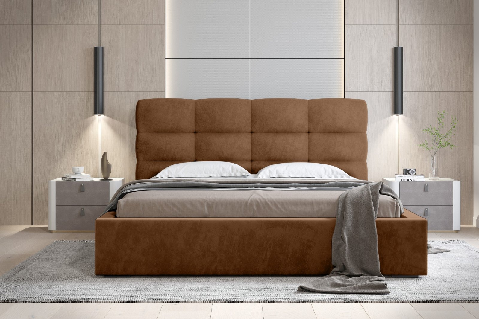 Polsterbett Navo Samtstoff 180x200 mit Metallrahmen Macau Terra