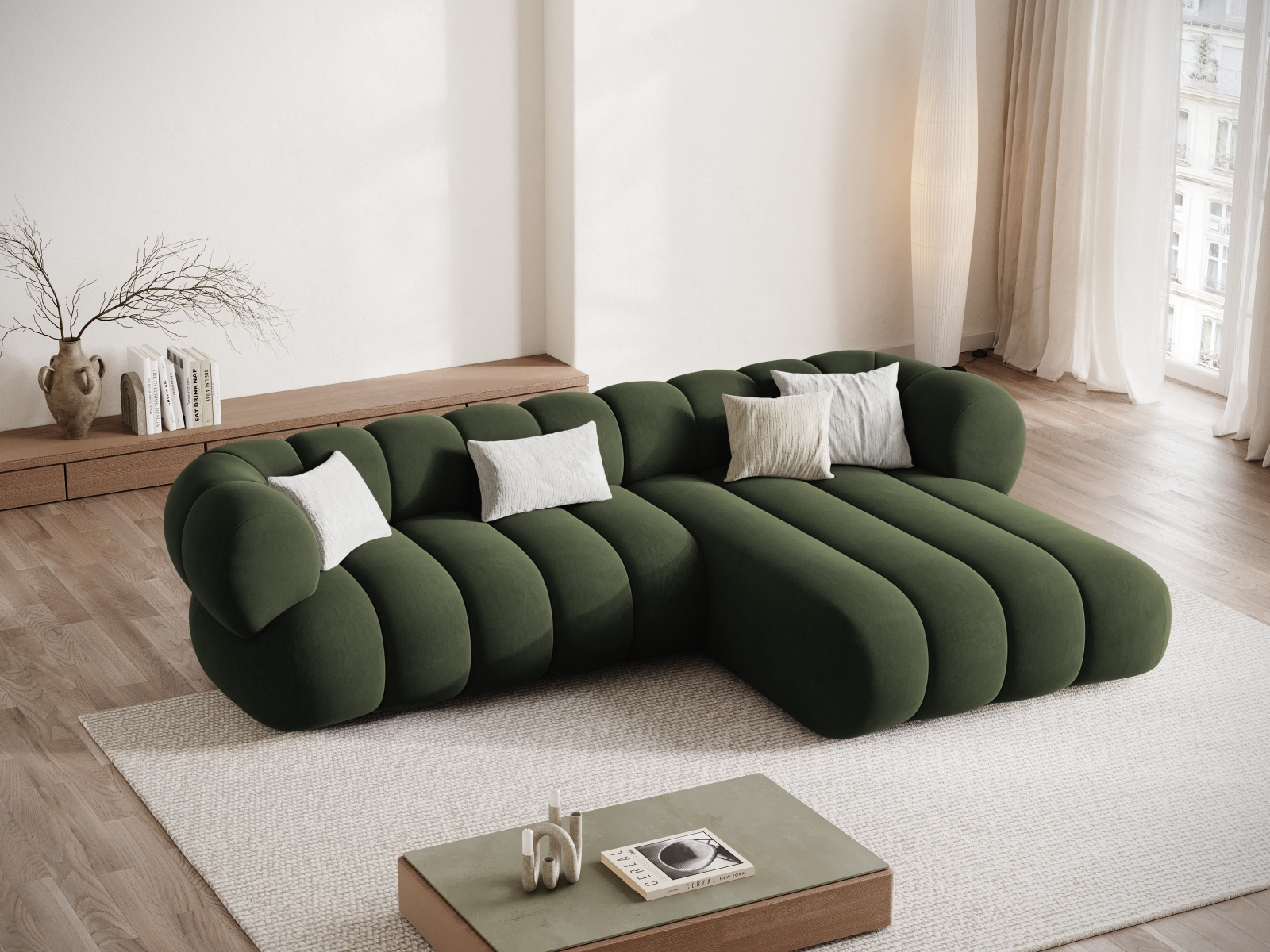 Cosmopolitan Design Ecksofa Koge 5-Sitzer Samt Vogue Grün Rechts