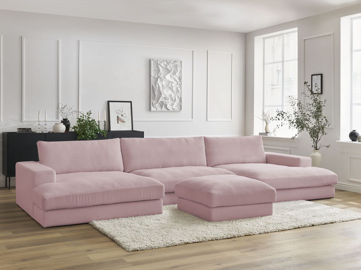 Bobochic Leonard Wohnlandschaft mit Pouf 349 × 159 cm Cordsamt Violett