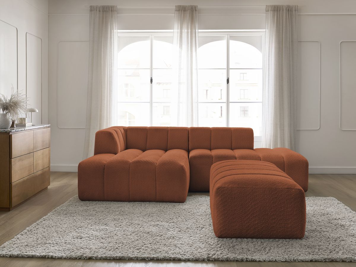 Bobochic Annecy Ecksofa mit Pouf Bouclé-Stoff Orange Ecke links