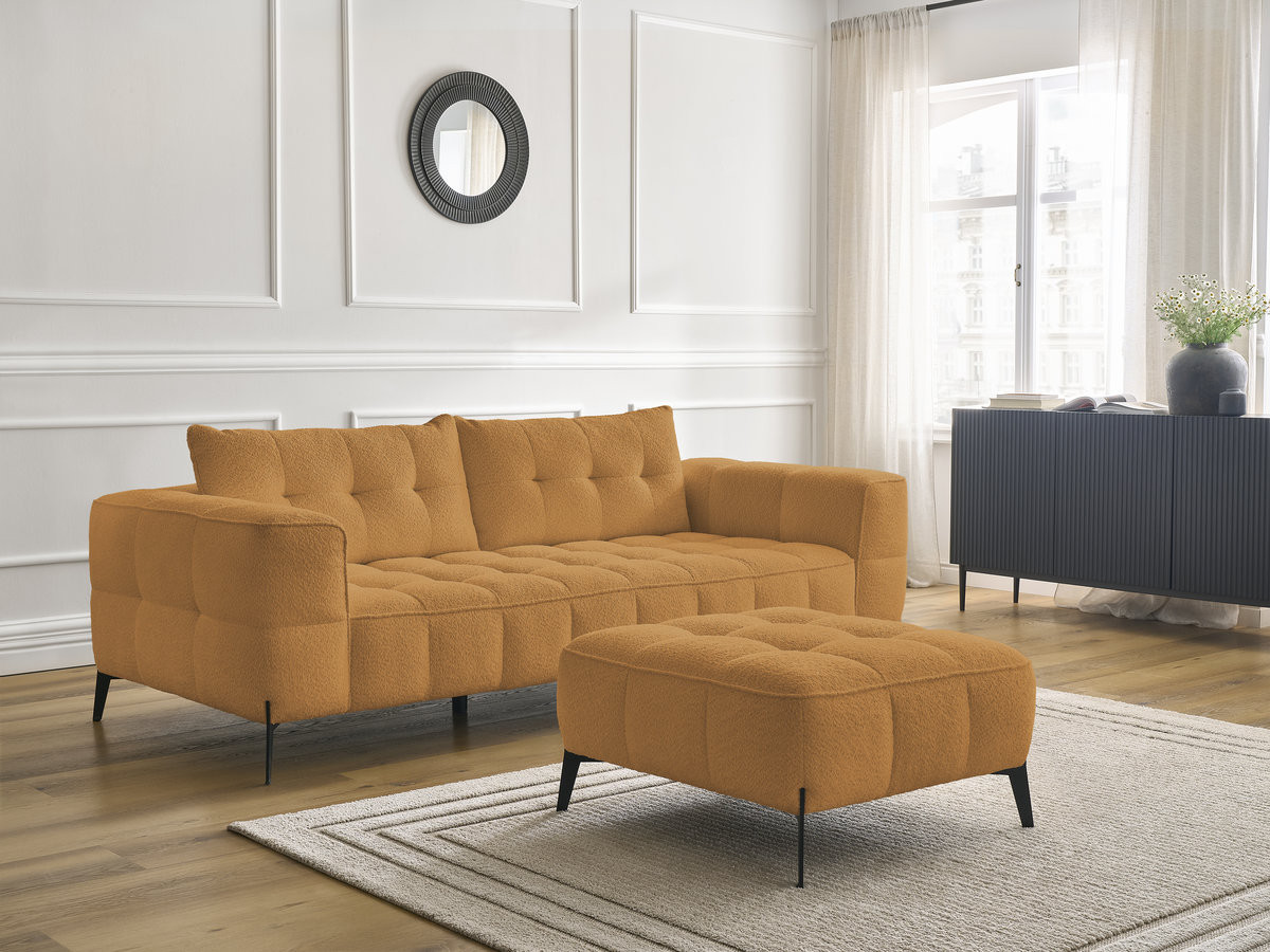 Bobochic Anis Sofa 3-Sitzer mit Pouf Bouclé-Stoff Gelb