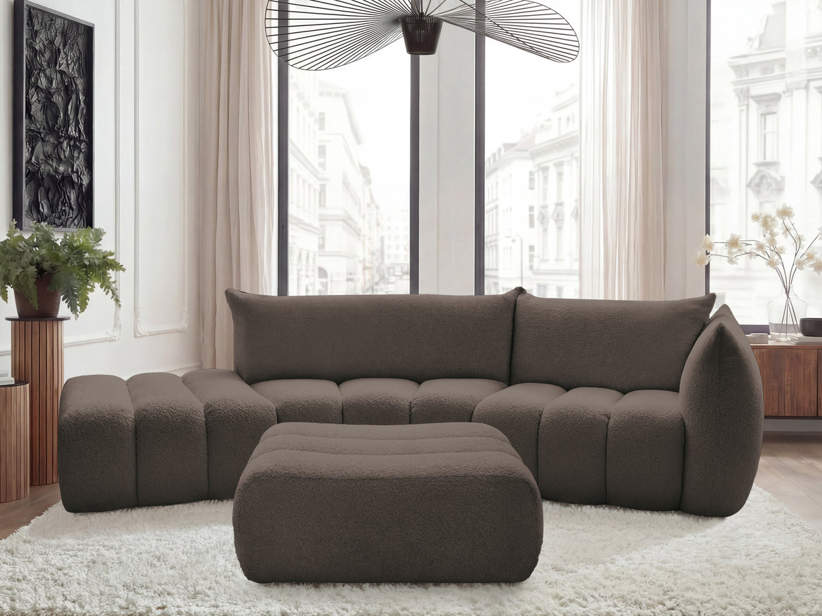Bobochic Azra Ecksofa mit Pouf 325 × 112 cm Bouclé-Stoff Braun Ecke rechts