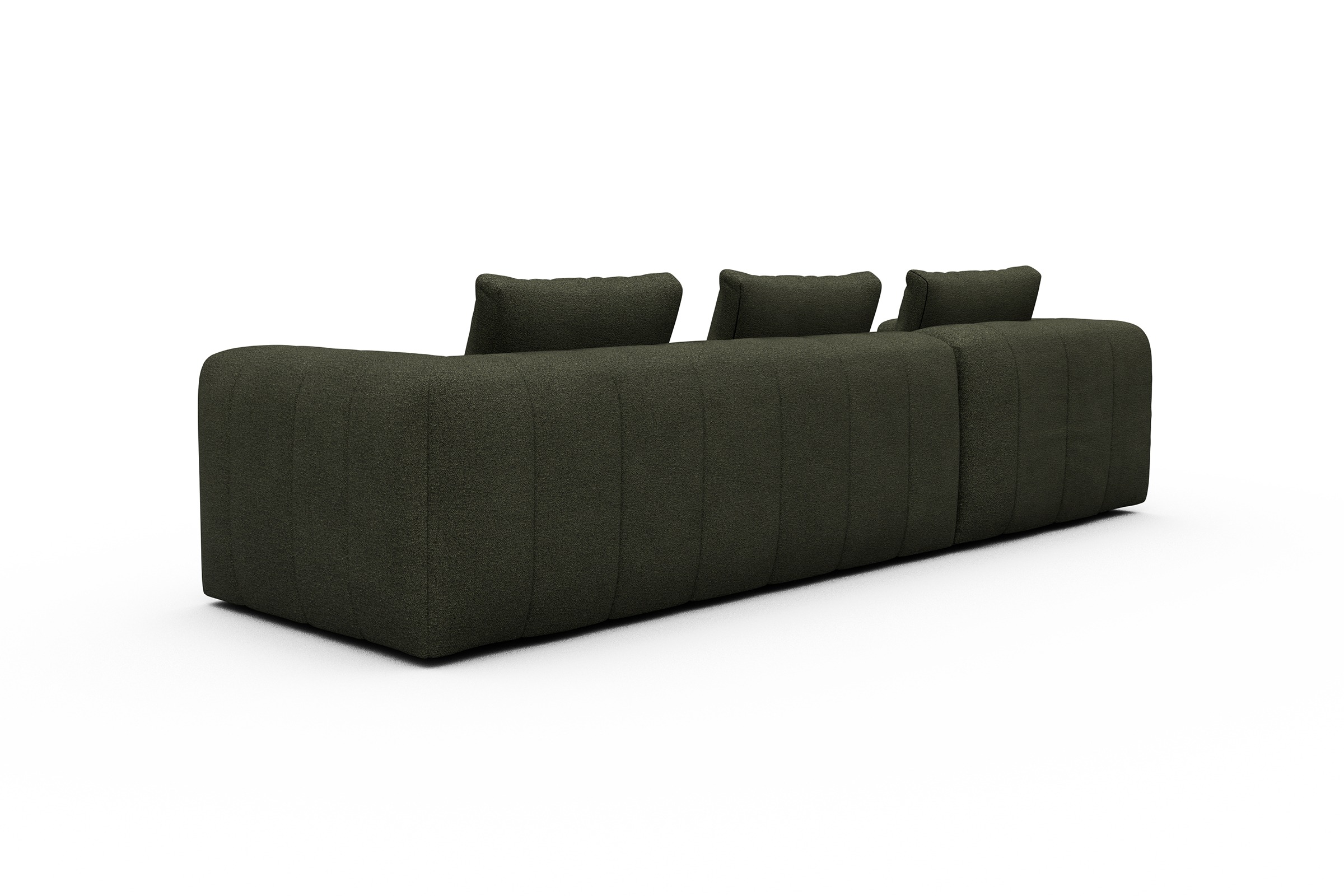 Ecksofa Hugo 2,5-Sitzer Armlehne rechts mit Chaiselongue Boucle-Forest-Green