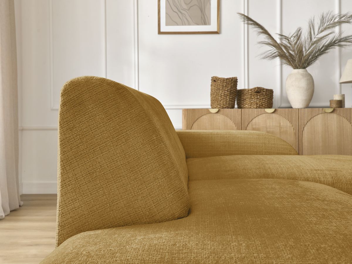 Bobochic Sirius Ecksofa 405 × 170 cm Strukturstoff Gelb Ecke rechts