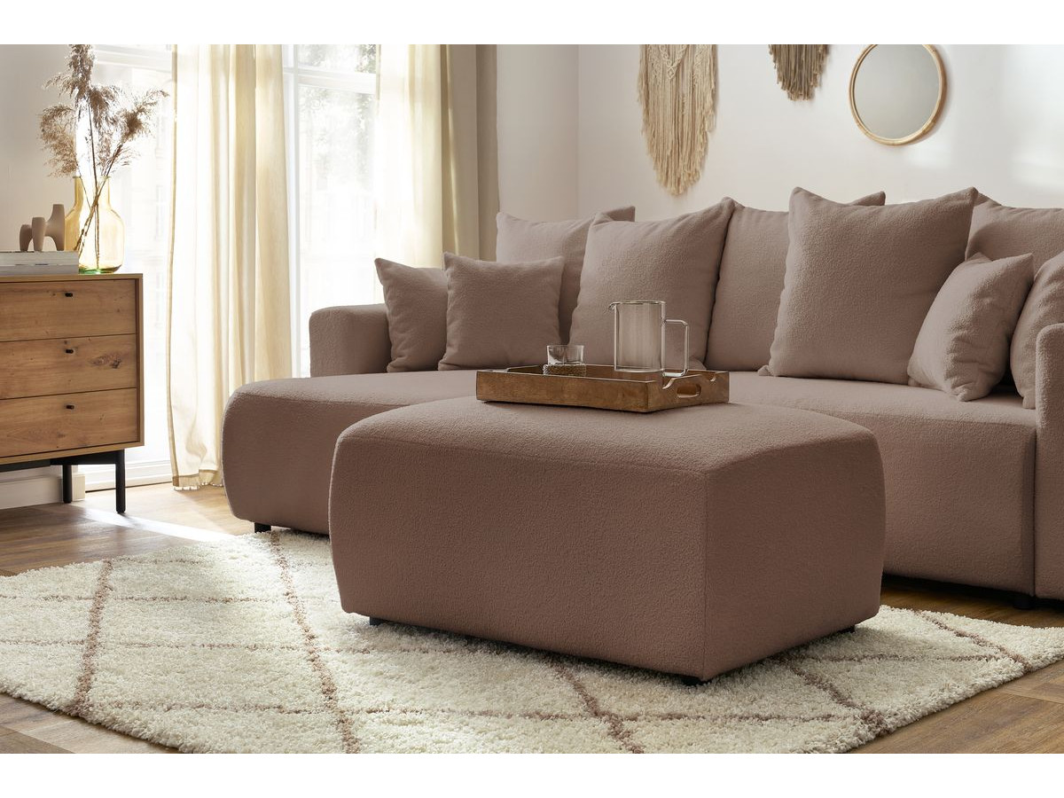 Bobochic Envy Ecksofa mit Schlaffunktion und Bettkasten und rechteckigem Pouf Bouclé-Stoff Braun