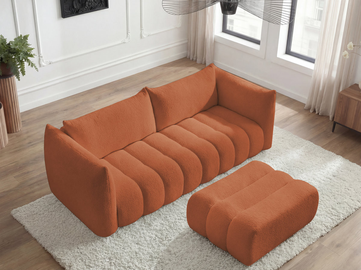 Bobochic Azra Sofa 4-Sitzer mit Pouf Bouclé-Stoff Orange