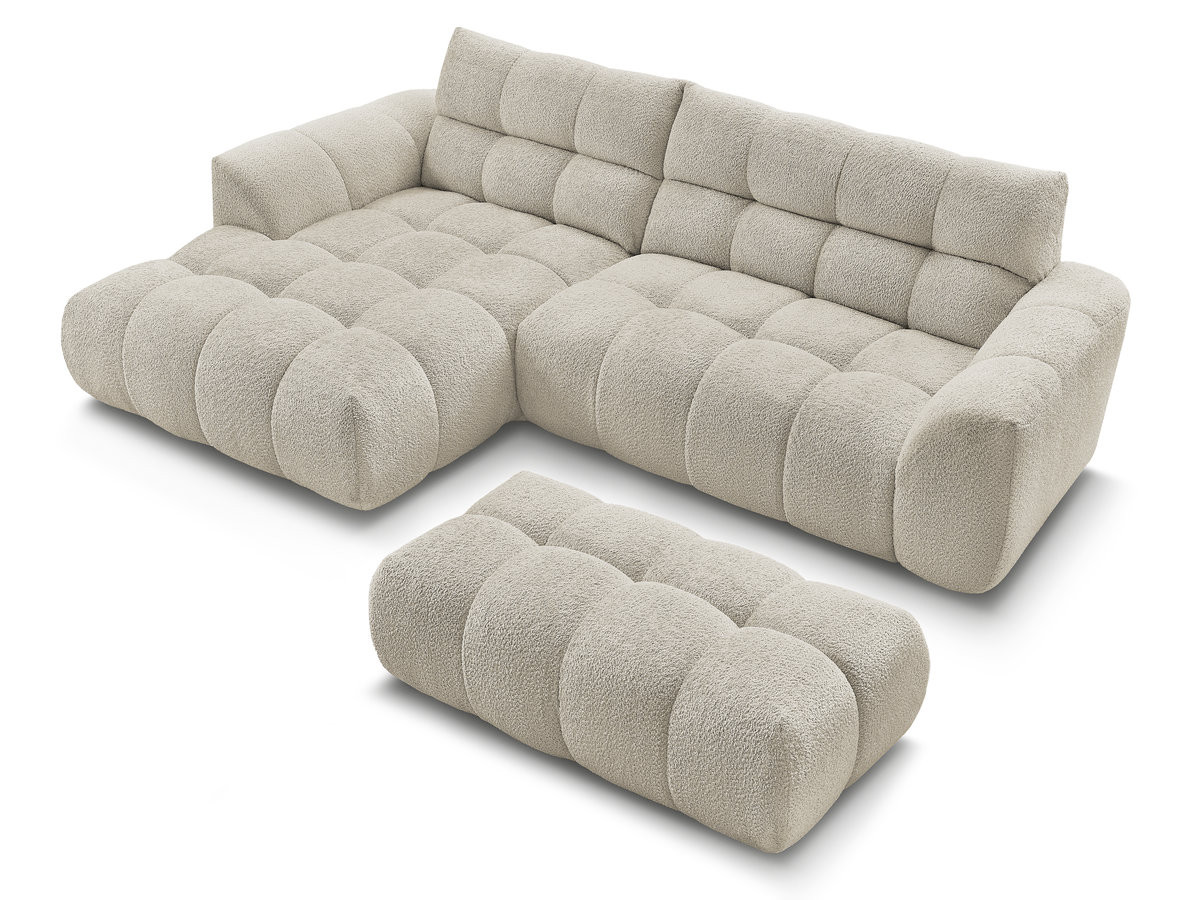Bobochic Jaya Ecksofa mit Pouf Chenille Beige Ecke links